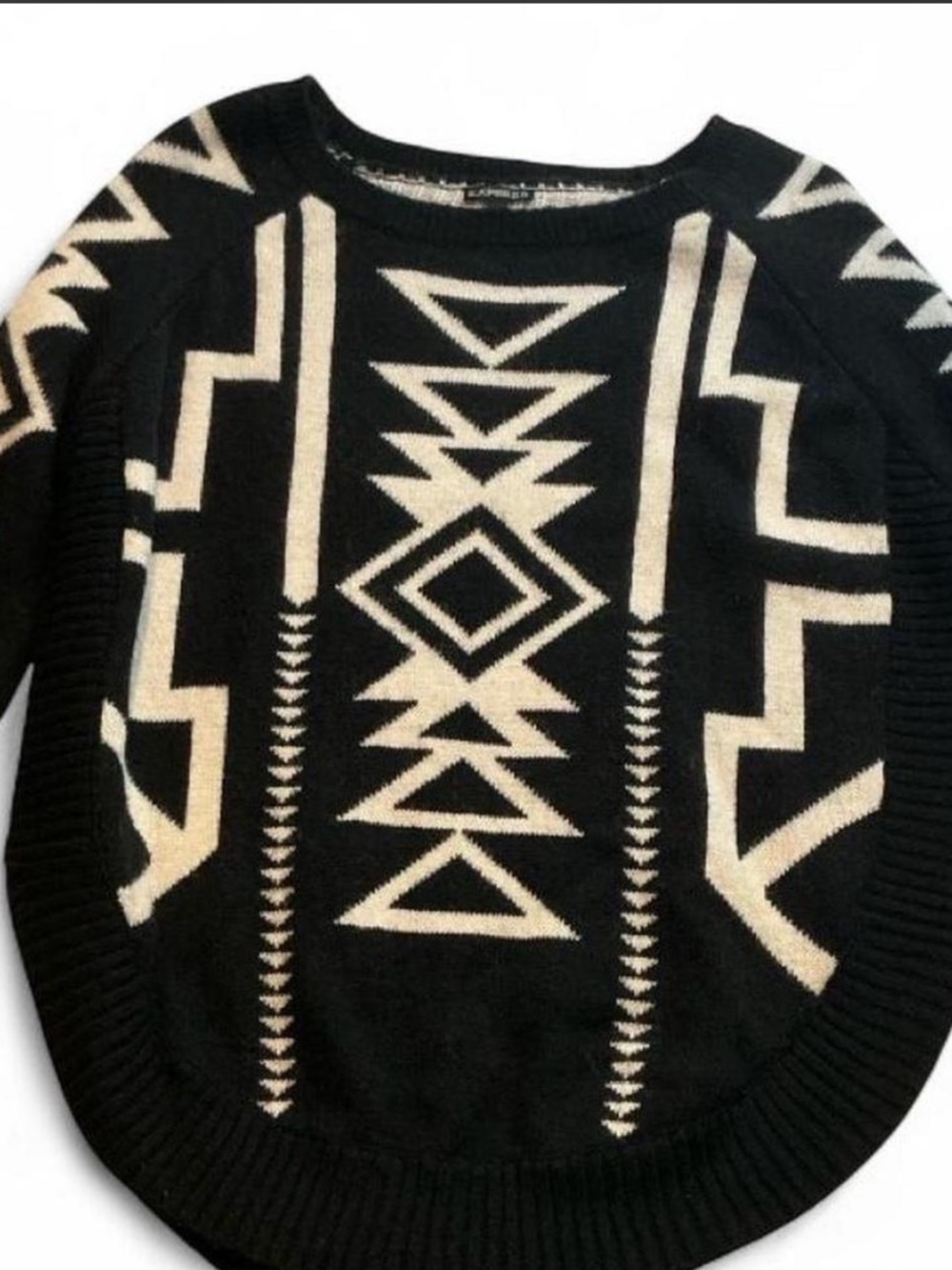 Express Black & Cream Geometric Scoopneck Sweater